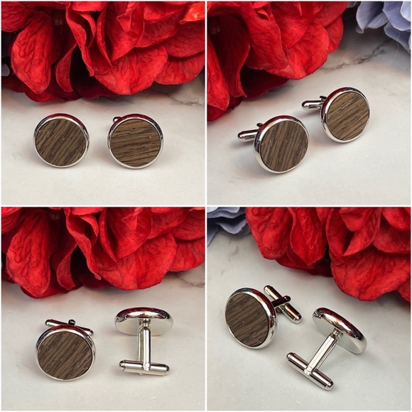 Handmade Wood Batwing Butterfly Bow Tie Cufflinks Blue Pocket Square Set - Picture 9 of 16